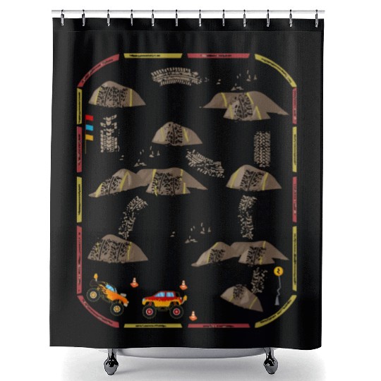 Lay Monster Trucks On Dad s Back Mat Road Car Race Shower Curtains