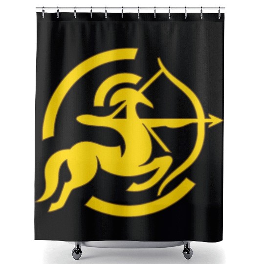 Zodiac Sagittarius Arc Icon Minimalistic Gold Shower Curtains