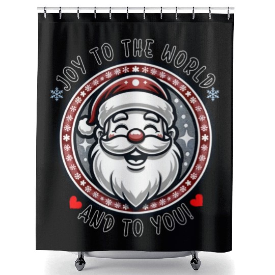 Joy To The World And To You - Joyful Santa Cheer Shower Curtains