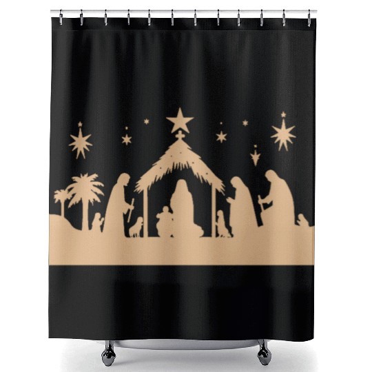 Nativity Scene with Mary Joseph Baby Jesus Shower Curtains