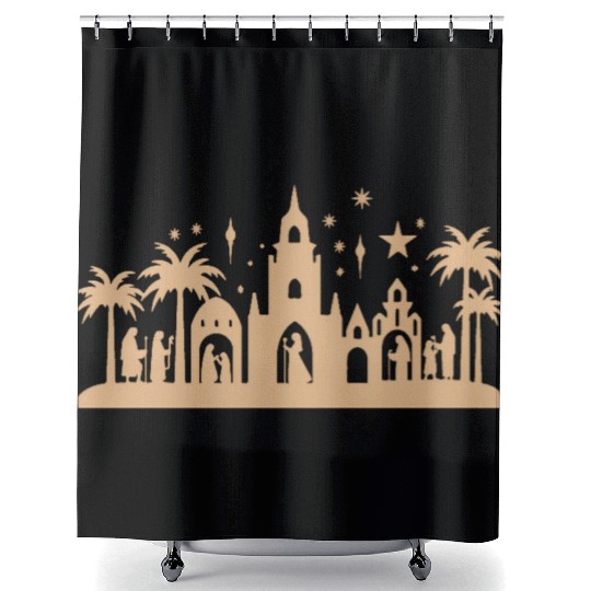 Nativity Scene with Mary Joseph Baby Jesus Shower Curtains