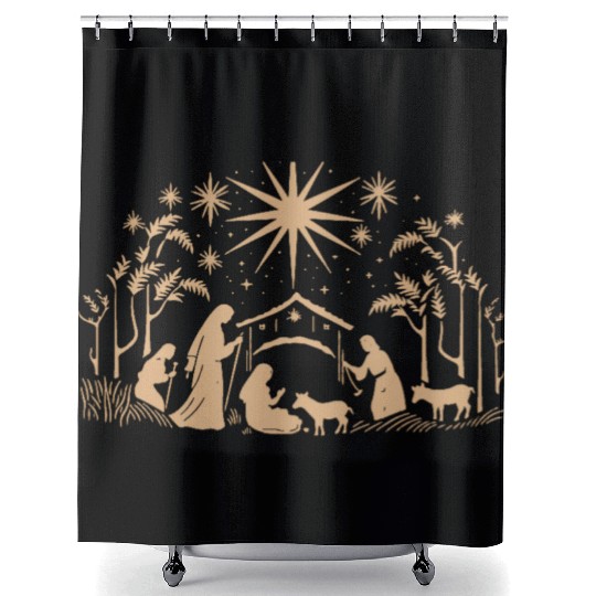 Nativity Scene with Mary Joseph Baby Jesus Shower Curtains