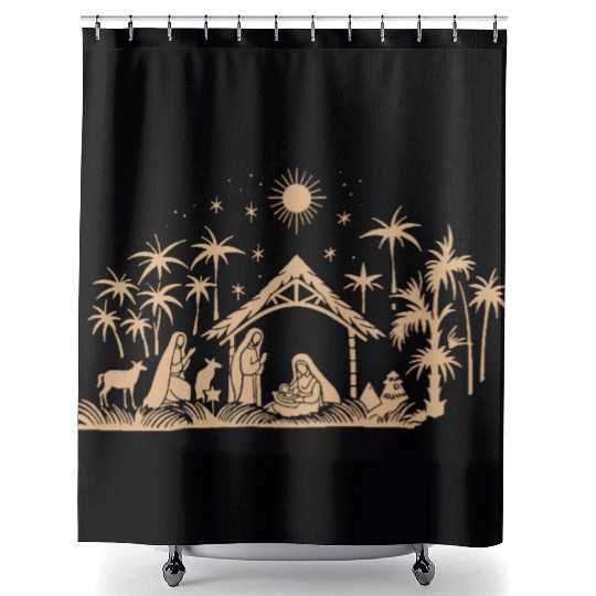 Nativity Scene with Mary Joseph Baby Jesus Shower Curtains