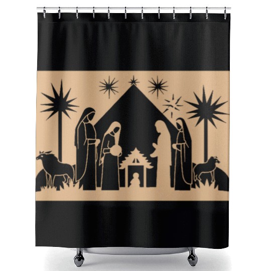 Nativity Scene with Mary Joseph Baby Jesus Shower Curtains