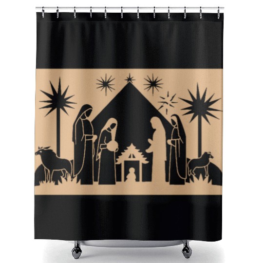 Nativity Scene with Mary Joseph Baby Jesus Shower Curtains
