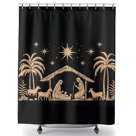 Nativity Scene with Mary Joseph Baby Jesus Shower Curtains