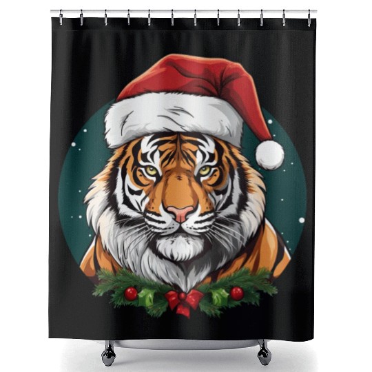 Tiger Christmas Shower Curtains
