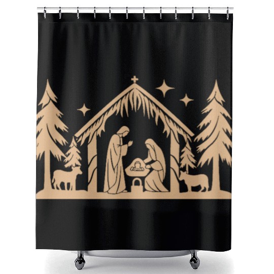 Nativity Scene with Mary Joseph Baby Jesus Shower Curtains