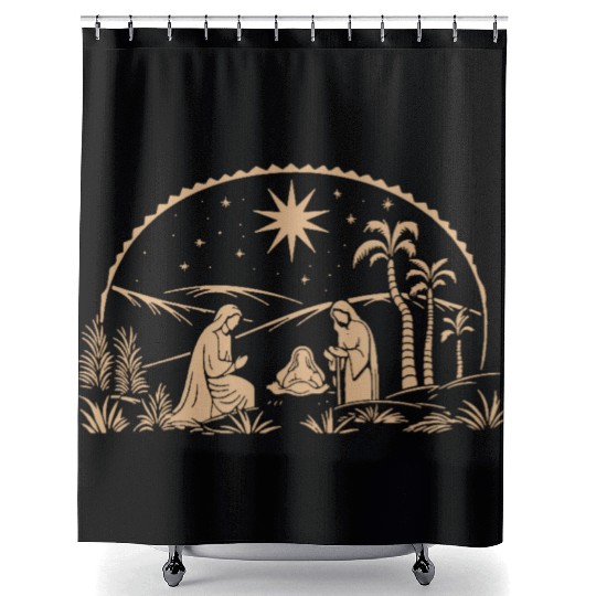 Nativity Scene with Mary Joseph Baby Jesus Shower Curtains