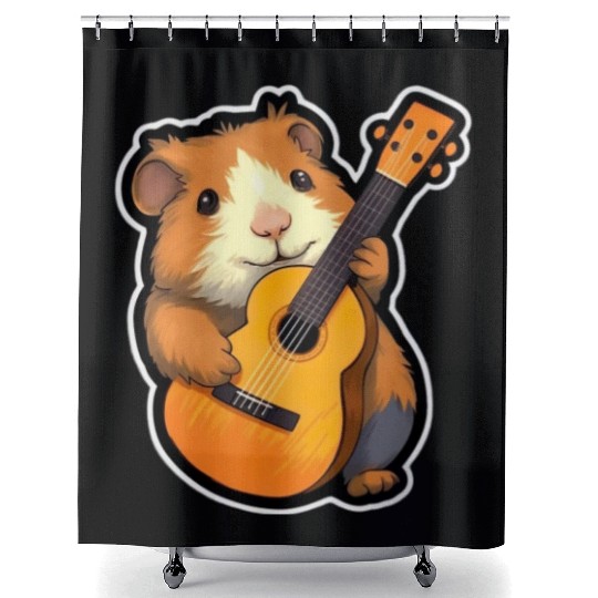 Guinea Pig with Guitar for a Guinea pig owner Shower Curtains