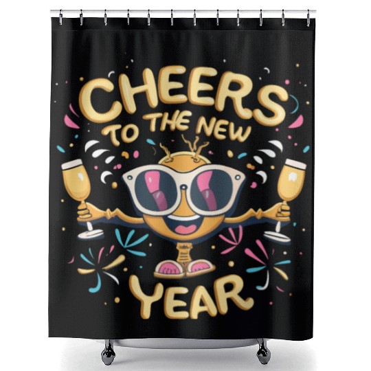 NYE Festive Cheers To The New Year Traditional Shower Curtains