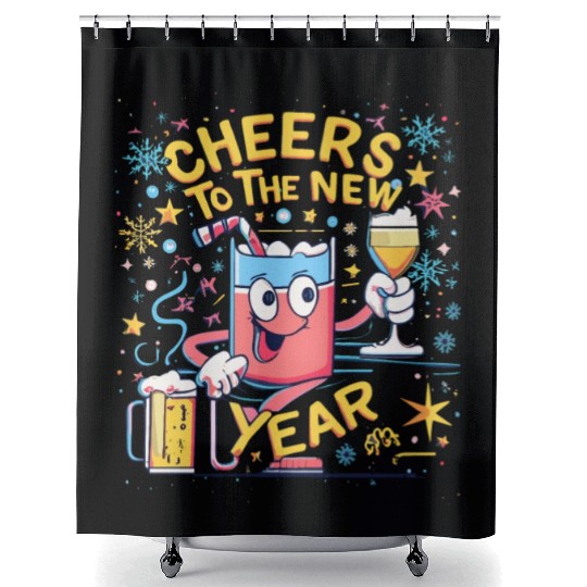 NYE Cheers To The New Year Happy Winter Holiday Shower Curtains