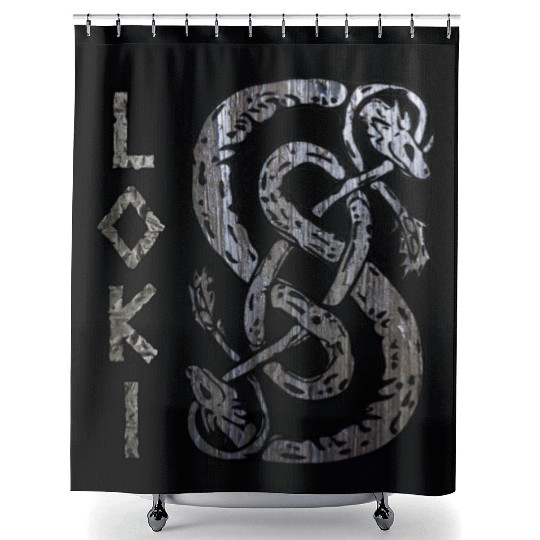 Loki's Symbol The Serpent Shower Curtains Thor Mjolnir Valknut