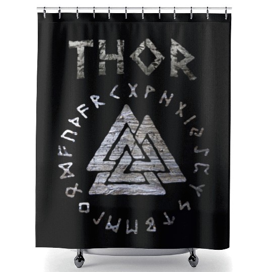 Thor Mjolnir Valknut Vikings Runes Shower Curtains