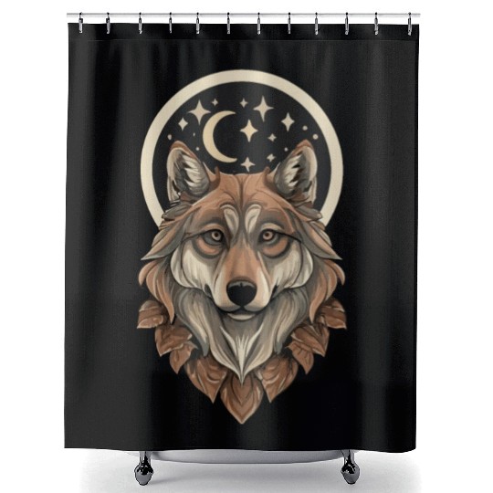 Wolf Moon Stars Design Shower Curtains