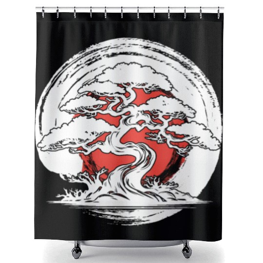 Bonsai Tree In Japanese Zen Buddhist Enso Circle T Shower Curtains