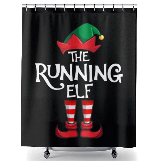 Running Elf Matching Family Christmas Shower Curtains
