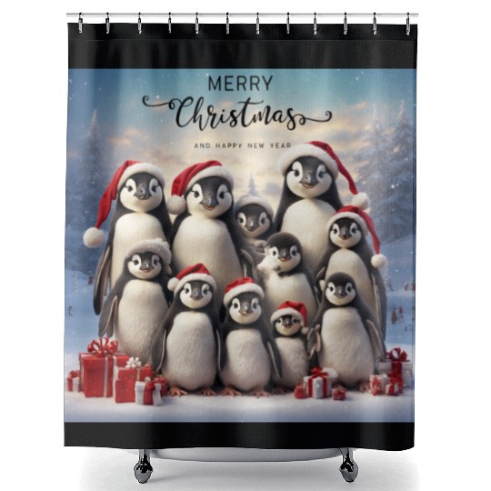 Christmas funny penguins Shower Curtains