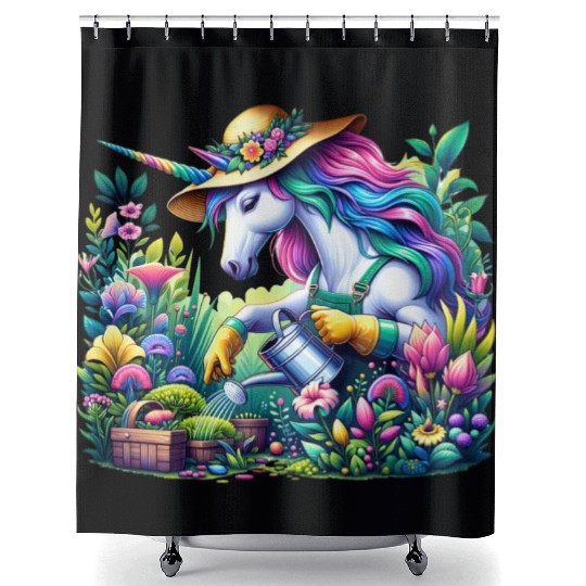 Botanist Unicorn in a Magical Garden Shower Curtains