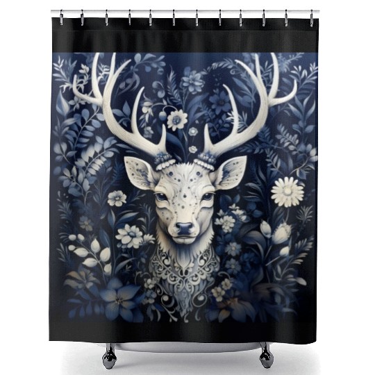 Enchanted Forest Deer Winter Bloom Shower Curtains