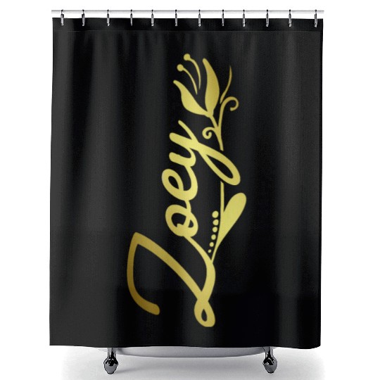 Zoey Name Faux Gold Tulip Flourish Shower Curtains