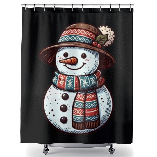 Winter Wonderland: Charming Snowman Illustration Shower Curtains