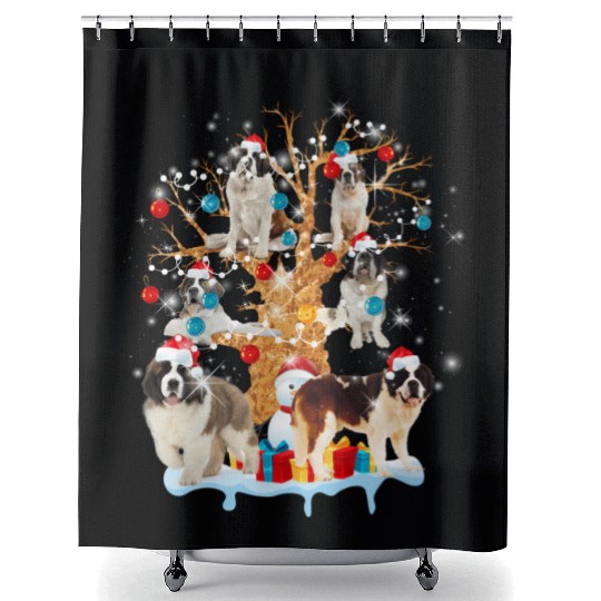 Saint Bernard Tree Ornat Dog Shower Curtains
