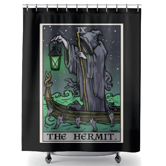 The Hermit Tarot Card Gothic Halloween Grim Reaper Shower Curtains