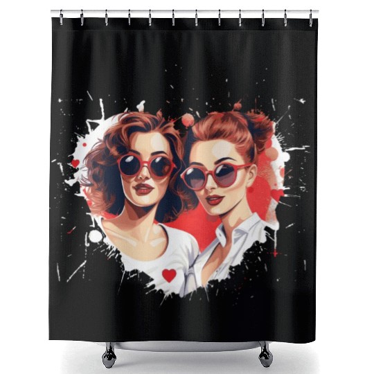 Valentines Day Outfit For Her And Her in love Shower Curtains