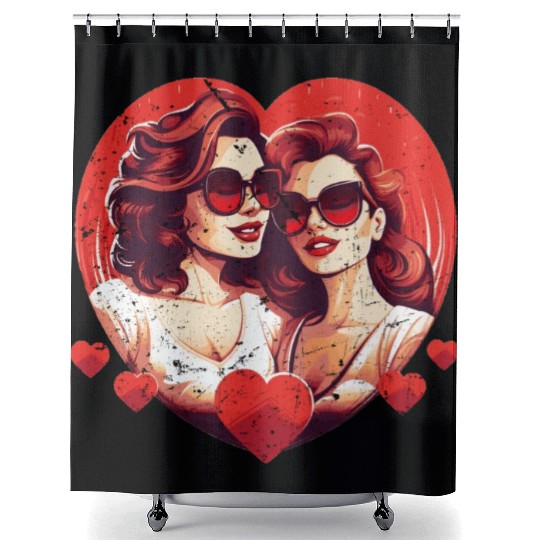 Valentines Day Outfit For Her And Her in love Shower Curtains