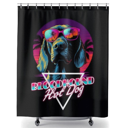Retro Wave Bloodhound Hot Dog Shower Curtains