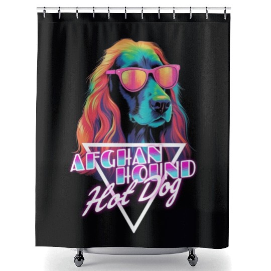 Retro Wave Afghan Hound Hot Dog Shower Curtains