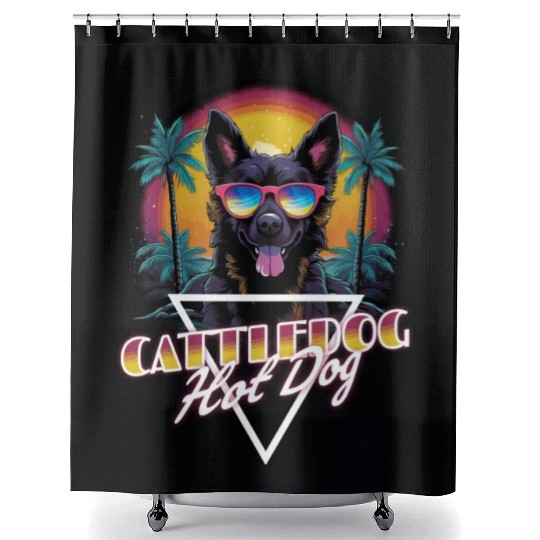 Retro Wave Cattledog Hot Dog Shower Curtains