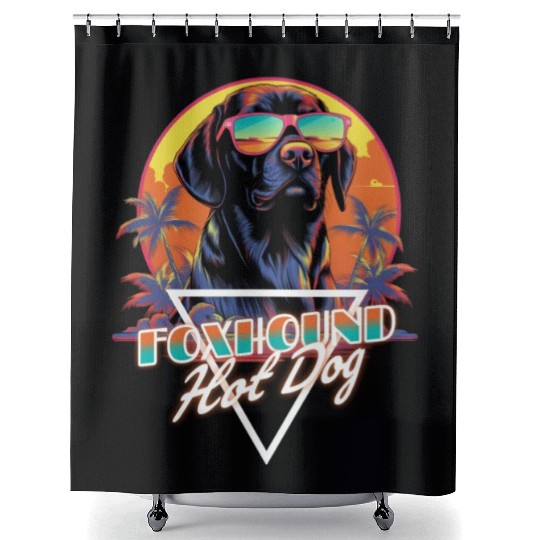 Retro Wave Foxhound Hot Dog Shower Curtains