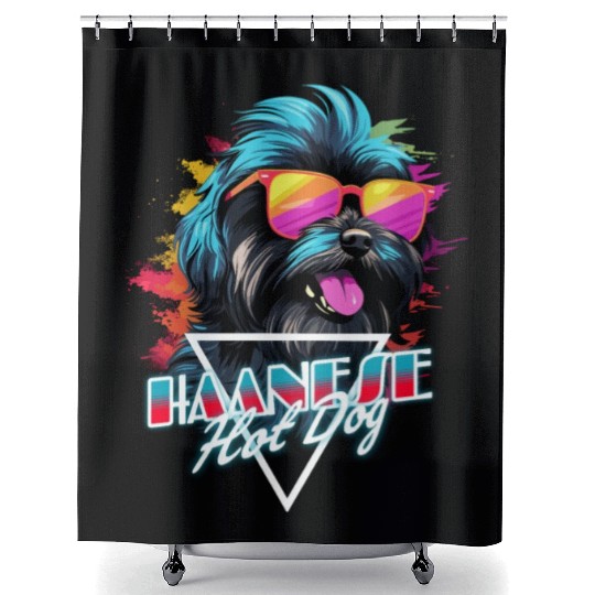 Retro Wave Havanese Hot Dog Shower Curtains