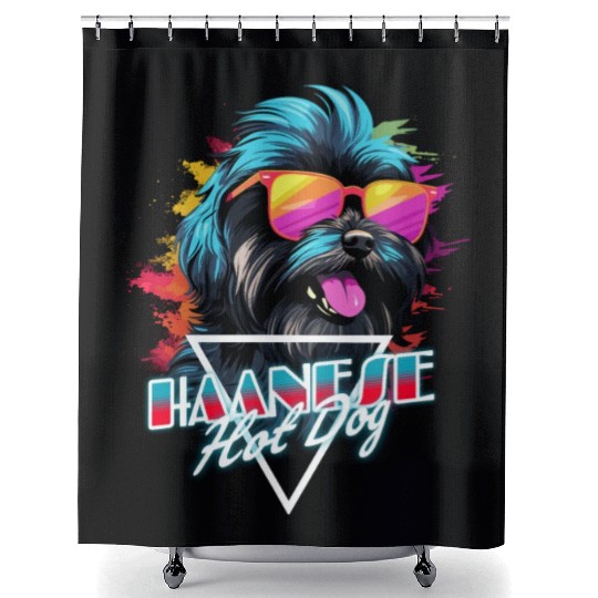 Retro Wave Havanese Hot Dog Shower Curtains
