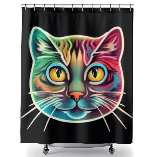 cat face neon design Shower Curtains
