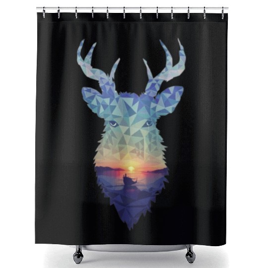 Polygon Wilderness: Majestic Deer Shower Curtains