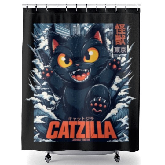 Kaiju Catzilla in Japan Tokyo Shower Curtains