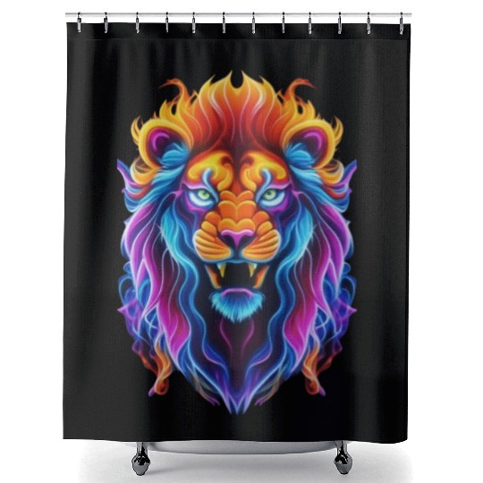 Roaring Spectrum: Colorful Lion Face Shower Curtains