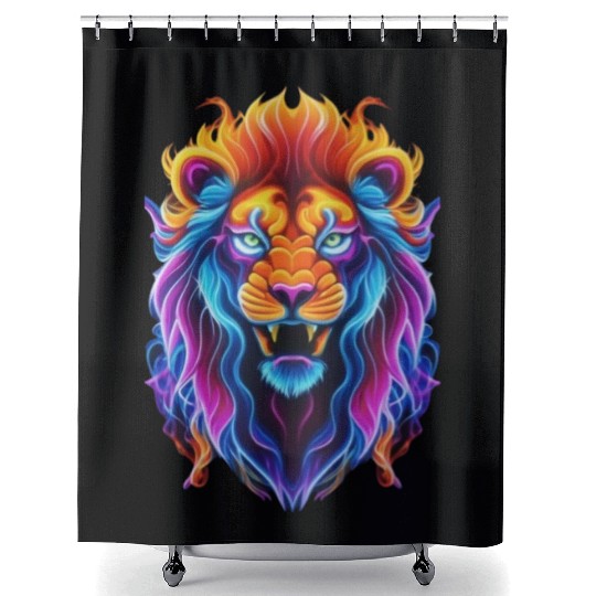 Roaring Spectrum: Colorful Lion Face Shower Curtains