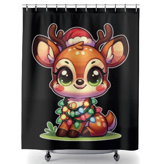 Christmas Fairy Lights Tufted Deer Shower Curtains