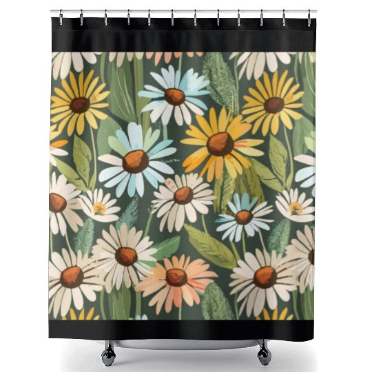 Daisy flower pattern watercolor poster Shower Curtains