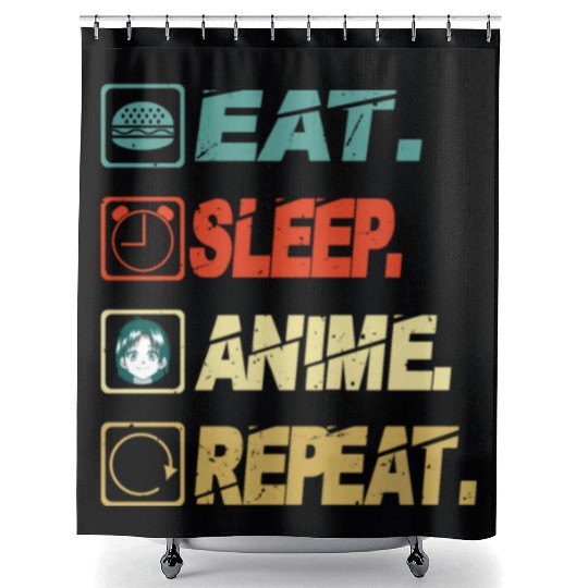Eat Sleep Anime Repeat Ramen Kawaii Japanese Manga Shower Curtains