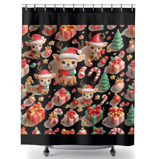 Cute Christmas deer pattern Shower Curtains