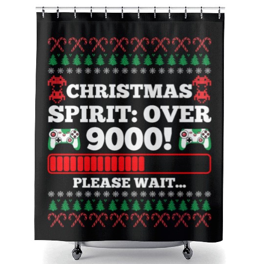 Christmas Spirit: Over 9000! Please Wait Gambling Shower Curtains
