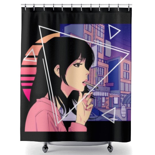 Retro 80's Japanese Lofi Vaporwave Aesthetic Sad A Shower Curtains