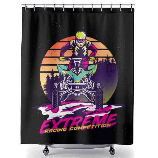 Neon Racer at Sunset Shower Curtains