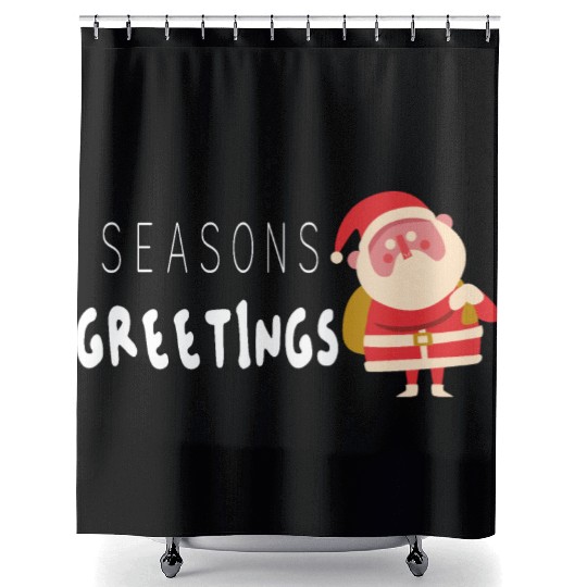 Seasons greetings Christmas outfits Shower Curtains