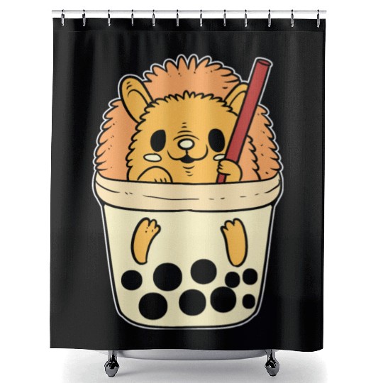 Boba Tea Hedgehog Pet Lover Gift Shower Curtains